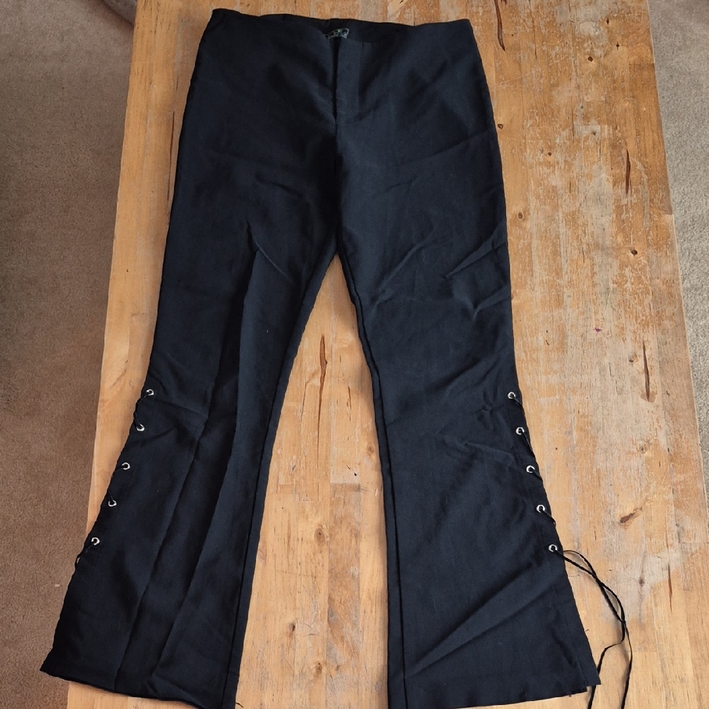 Eye Candy Black Flare Pants with Lace-Up Detail